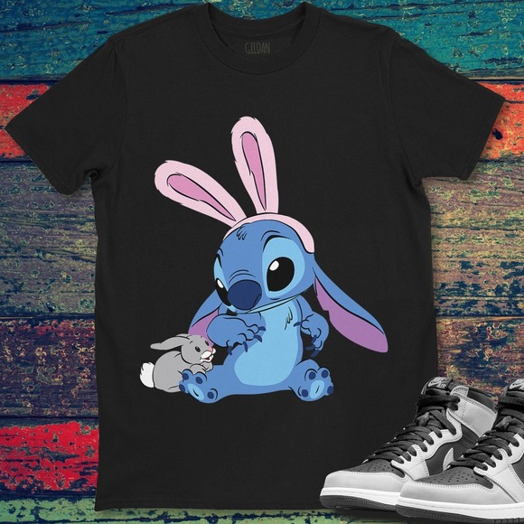 Tops - Disney Stitch with Easter Bunny Easter Eggs Happy Easter Unisex T-Shirt